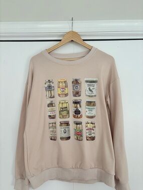 Ivory, Crewneck, Cotton, Pickle Jar Print Sweatshirt
